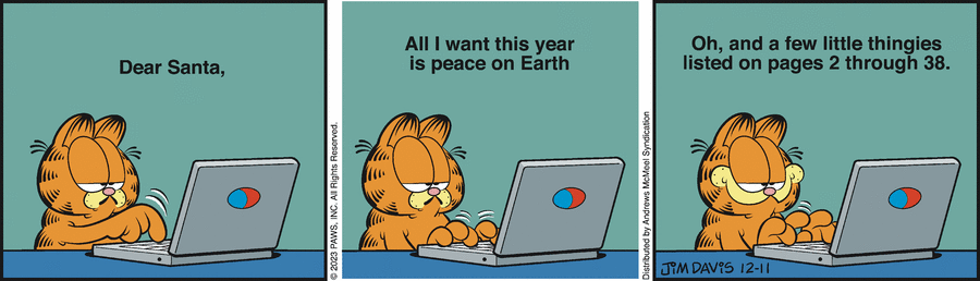 Garfield comic strip for Monday, December 11, 2023